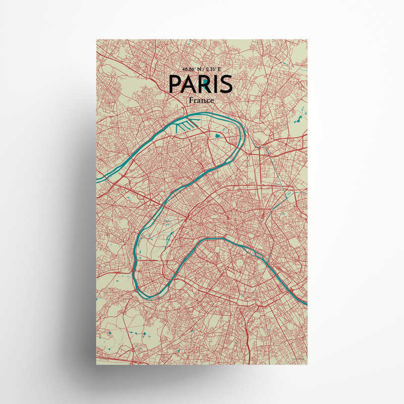 Paris City Map In Tricolour - No Frame Print, 17cm H x 11cm W x 0.05cm D