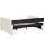 Grand lit, lit tapissier, lit gigogne, 2 unités de rangement, tissu beige bouclé, motif à rayures verticales, mousse douce pour le confort, compartiments pour installation facile, conception, côtés, installation rapide