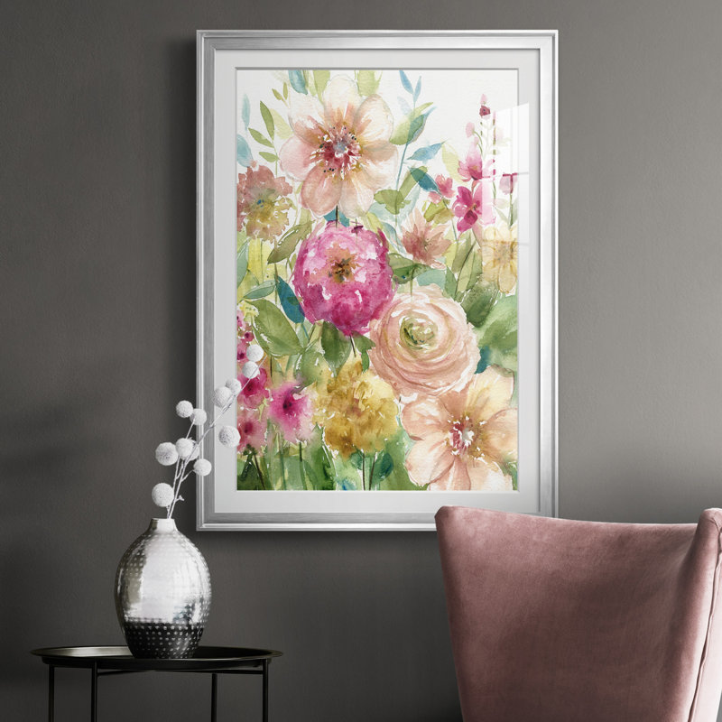 Jardin de fleurs - Peinture sur toile encadrée, Argent, H 26,5 po x l 36,5 po x P 1,5 po