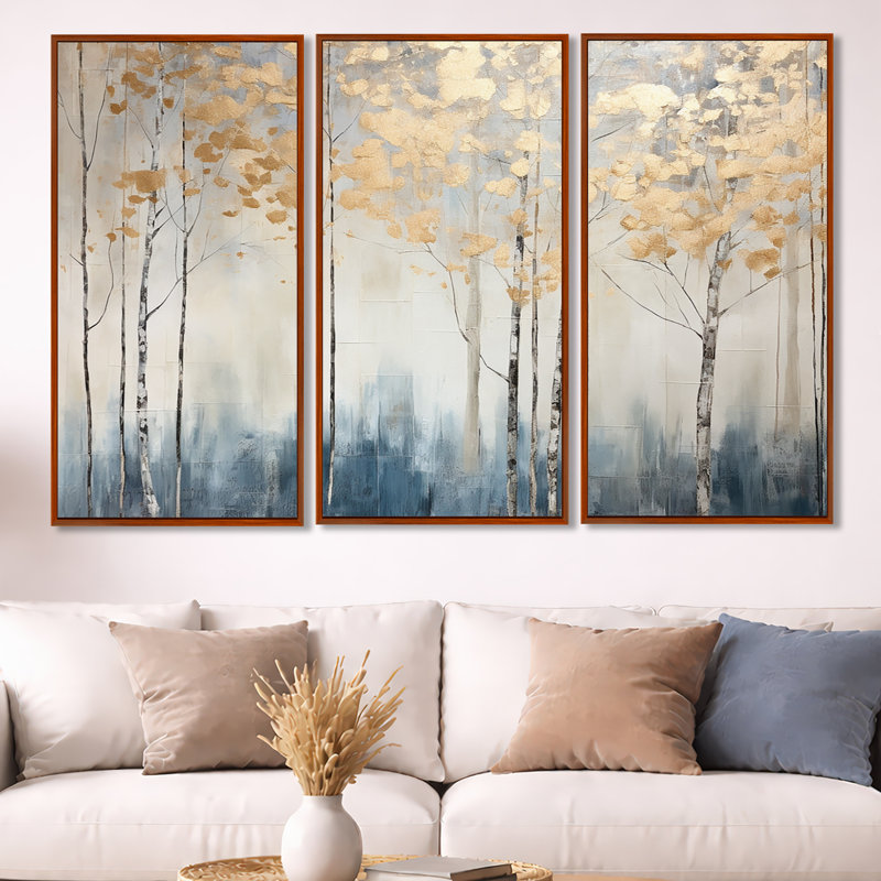 Cronk - ensemble d'art mural forêt, H 40 po x l 60 po x P 1 po, Cadre flottant brun