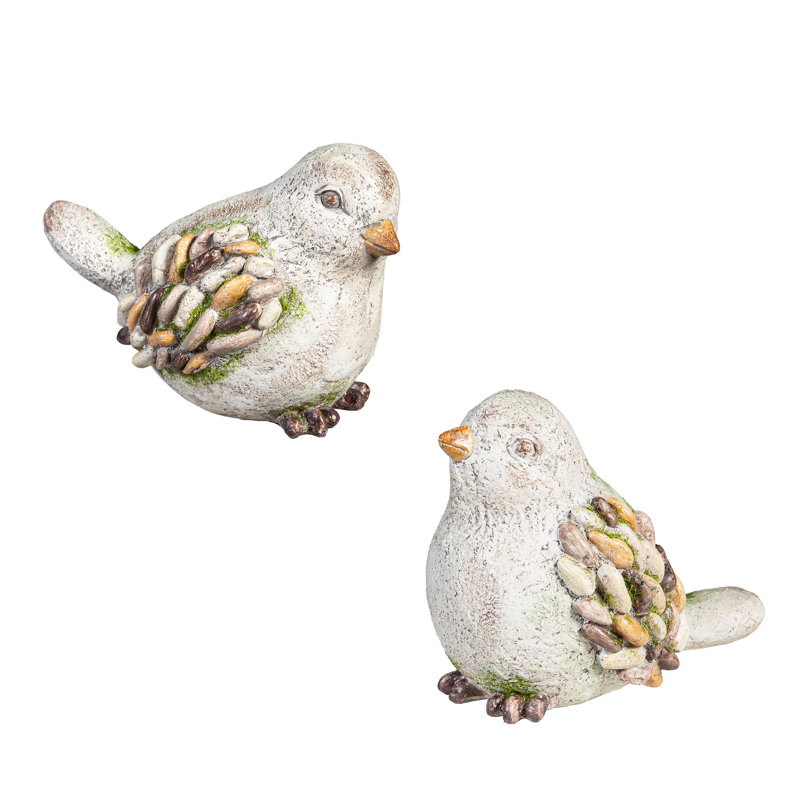Statue oiseaux en pierre de résine avec ailes en galets, H 5 po