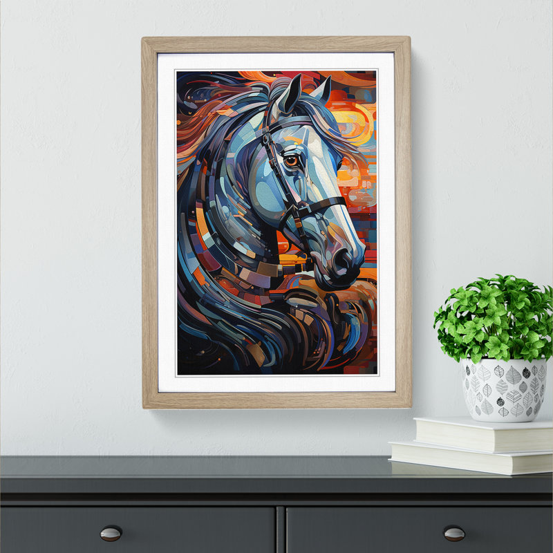 Shire Horse Futurism No.2 - Single Picture Frame Print on Wood, 34cm H x 25cm W x 2cm D, Oak