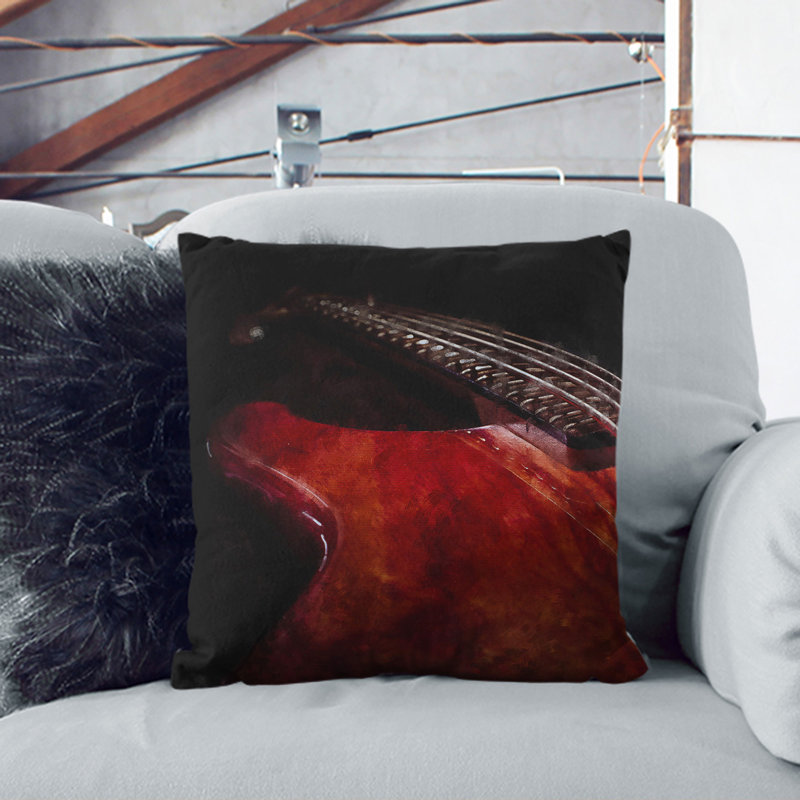 Cherry Red Bass Guitar Painting Square Throw Cushion, 55cm H x 55cm W x 20cm D