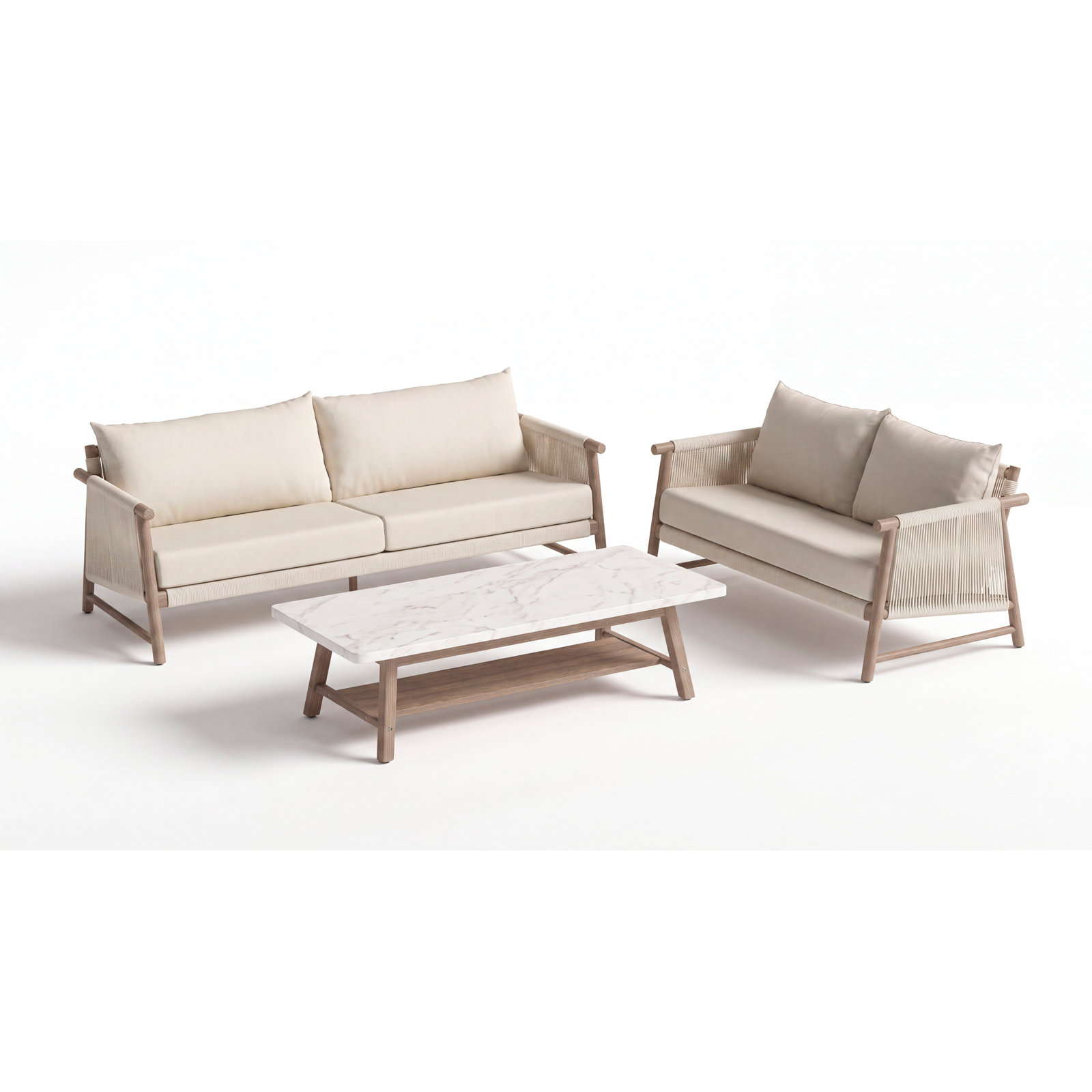 Naomie 8-Person Acacia Patio Seating Group, 3 Pcs: Table, Sofa, Loveseat
