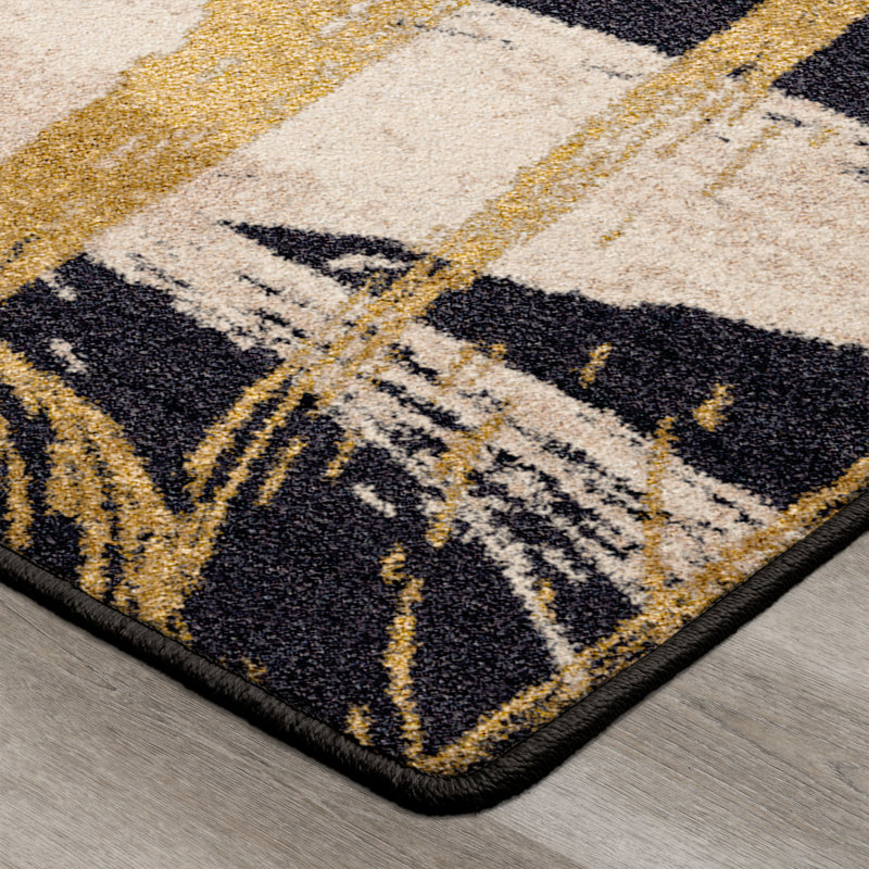 Tapis abstrait moderne noir Res Resid, Rectangle 2 pi 8 po x 3 pi 10 po