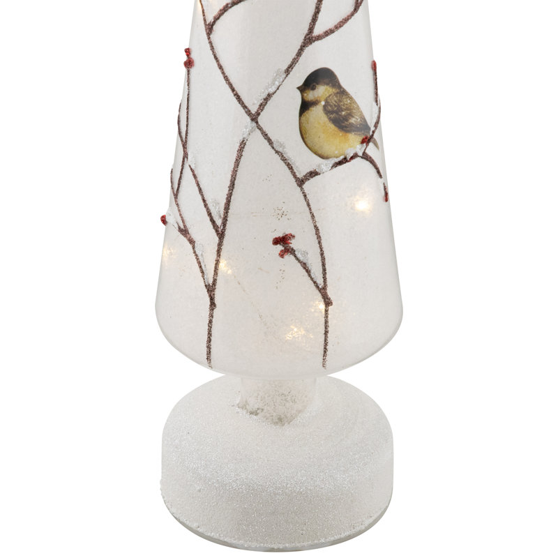 Treedecoration de Noël en forme de cône en verre givré avec lumières à DEL - 16 po