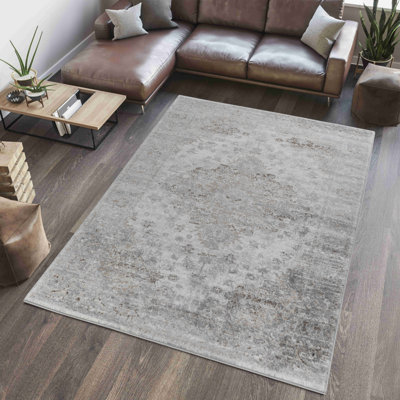 Rug Branch Amina 4' x 6' (3'11" x 5'7") Brown/Grey Oriental Indoor Area Rug, Traditional, Low Pile, Stain-Resistant Carpet - Living Room, Bedroom, Dining Room, and Kitchen
