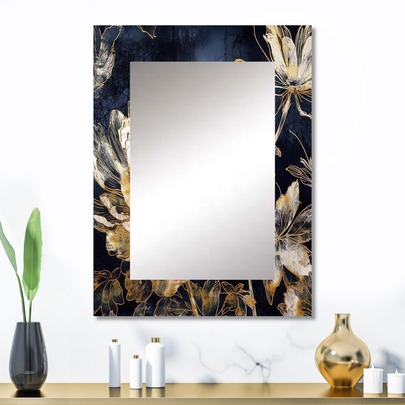 Or doré, œillets, fleur, œillets, miroir décoratif traditionnel, impression sur métal, 32 po x 24 po