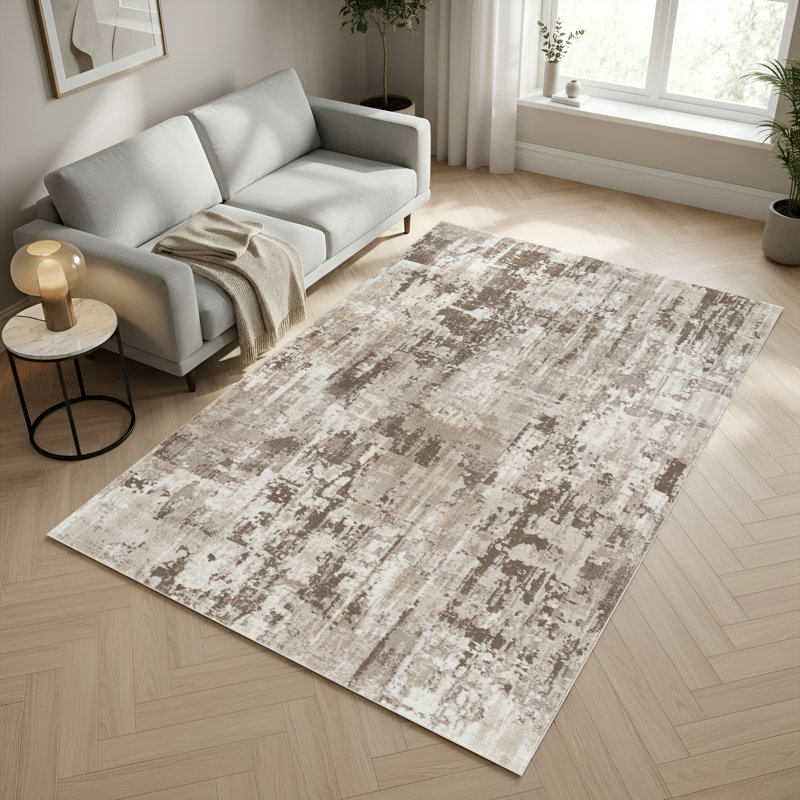 Andrew Beige & Brown Abstract High-Low Modern Rug, 8'9" x 11'10", Beige/Brown