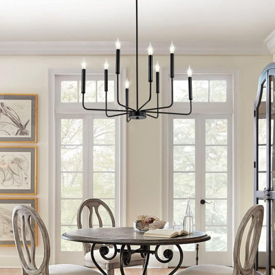 Modern Farmhouse Chandelier Lighting - Industrial Metal Candle Pendant Fixture With Adjustable Height For Kitchen Island, Dining Room, Living Room, Staircase
