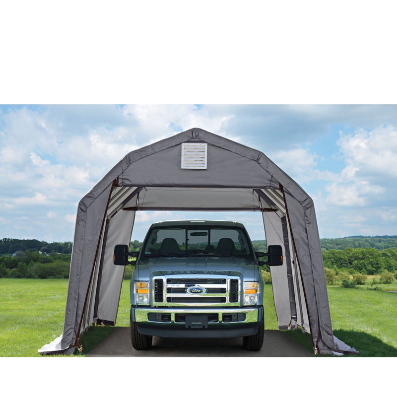 12' x 24' Gray Portable Barn-Style Garage with Roll-Up Doors