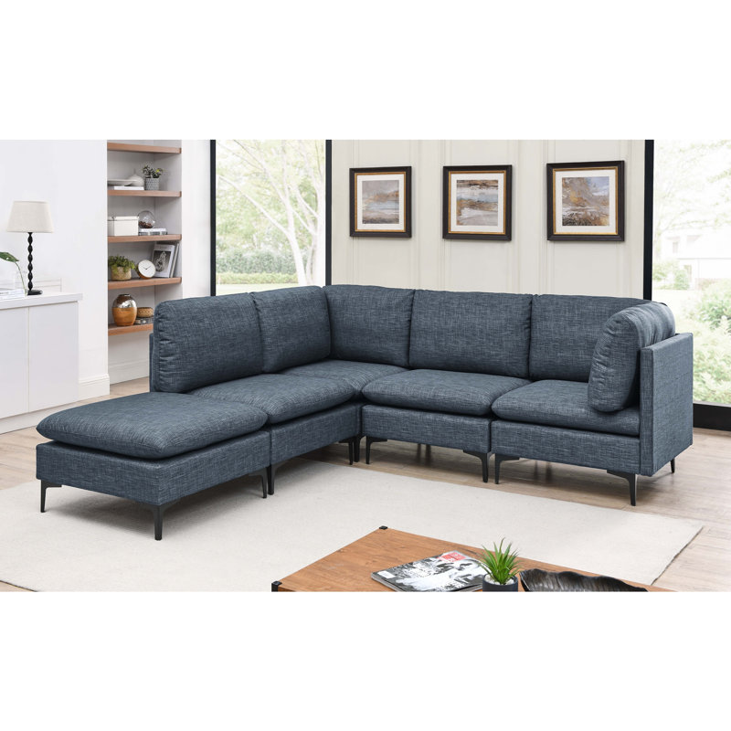 Canapé modulaire rembourré avec pieds en métal, Bleu très foncé