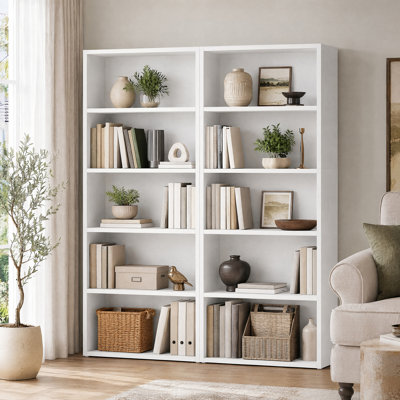 Tall Bookcase - Set Of 2, Storage And Display Bookshelves For Home Office And Living Room