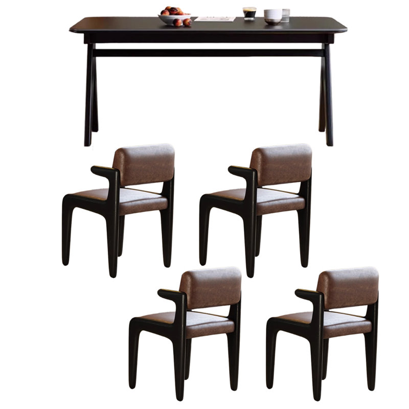 Black Retro Design Rectangular Dining Table Set, 29.52"H x 70.86"L x 31.49"W