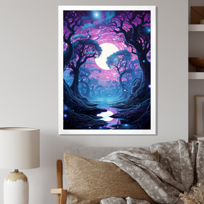 Pleine lune magique petite rivière dans une forêt enchantée sur toile