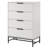 Noro Tall Dresser Chest, 4 Storage Drawers, Modern White, Black Metal