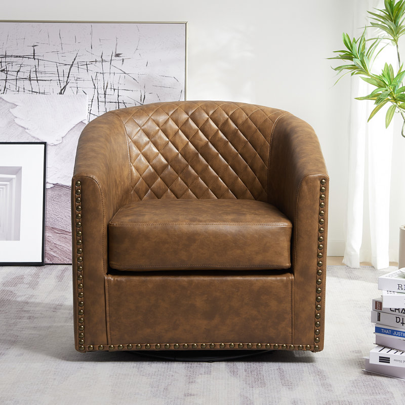 Petit fauteuil pivotant 29 po Boney, Similicuir café