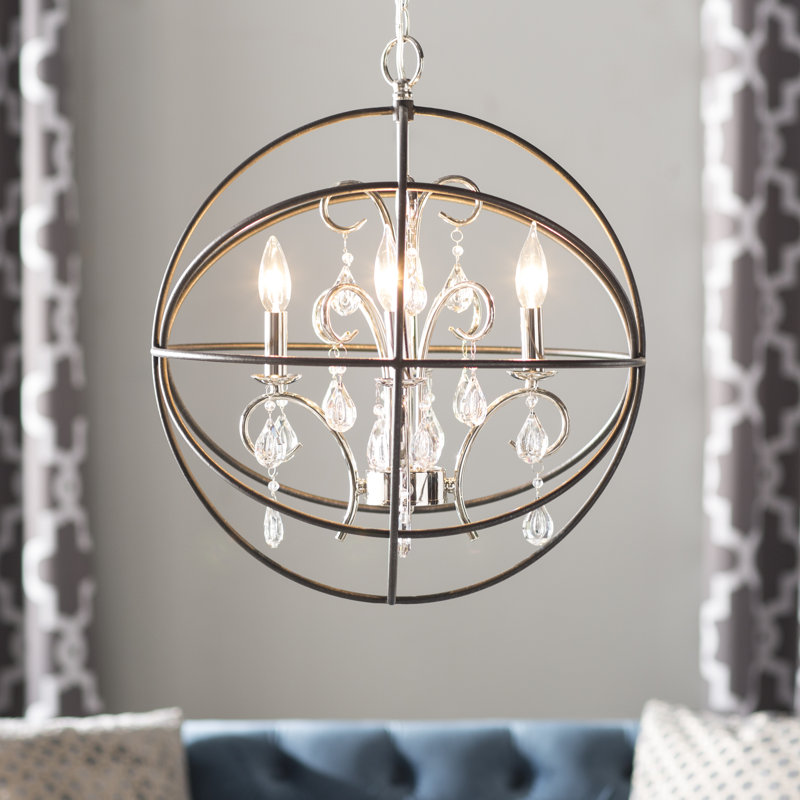 Alden 4 - Light Dimmable Globe Chandelier, Anthracite/Polished Nickel