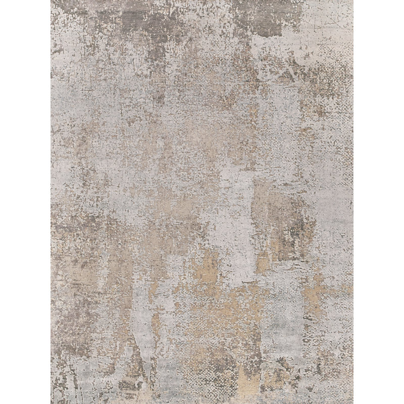 Exquisite Rugs Fine Pure Silk Hand-Knotted Gray/Beige Area Rug, Rectangle 8' x 10'