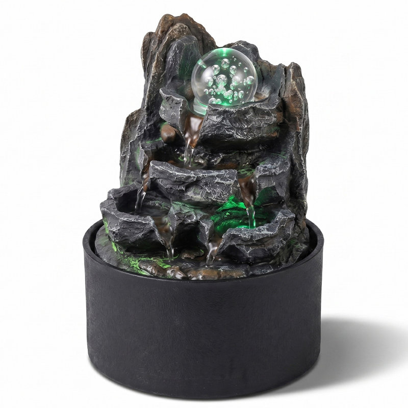  water feature,indoor fountains,rotating glass ball,LED light,resin,grey brown