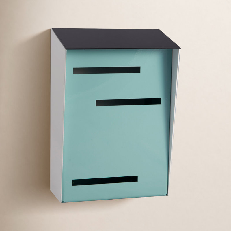 Wall Mounted Mailbox, Robin Egg, Black Stainless