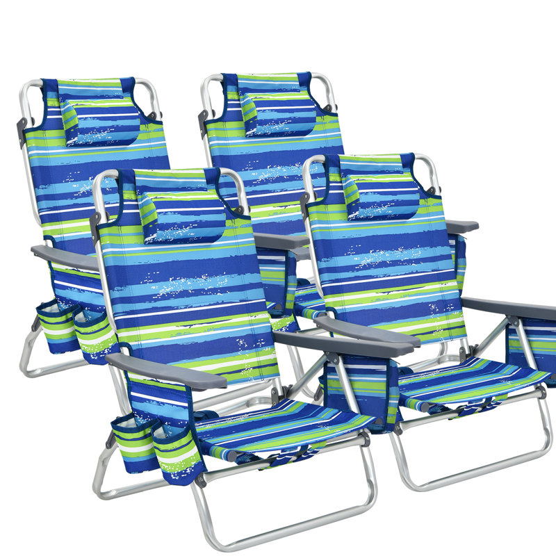 Chaise de plage pliante Selana, Vert / bleu, 4