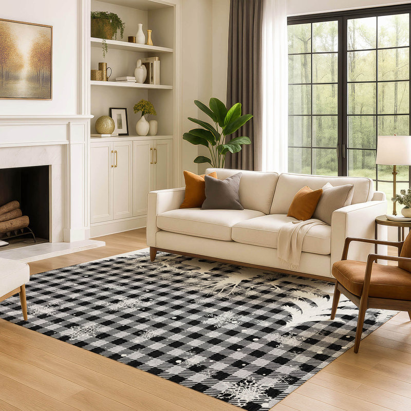 Premium Machine Washable Castillon AMF1824 Winter Forest Holiday Rug, Rectangle 3' x 5'