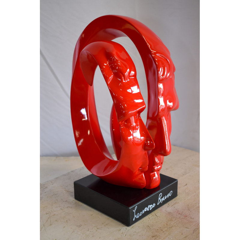 Creative Red MultiFace Statue on Base Signed by Leonardo Bruno 14" x 12" x 19"H