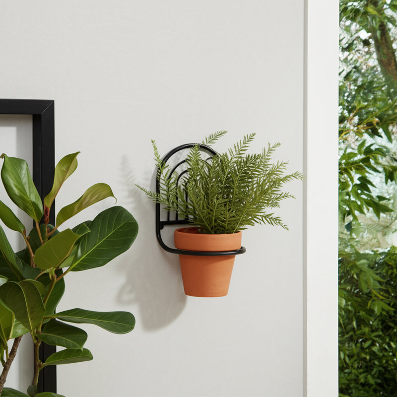 Metal Iron Wall Planter Contemporary Decorative Arched Frame Minimalist Style Vertical Garden Mount Accent Modern Geometric Design Durable Construction Indoor Outdoor Display Hanging Container