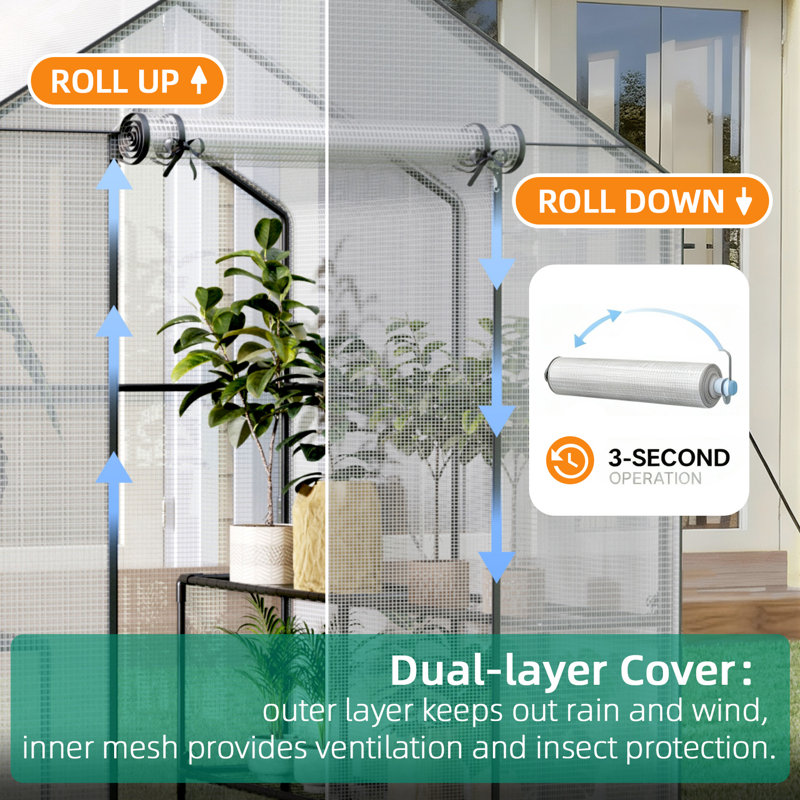 Walk-In Greenhouse with double Roll-Up Zippered Doors, 3 Tiers and 12 Shelves