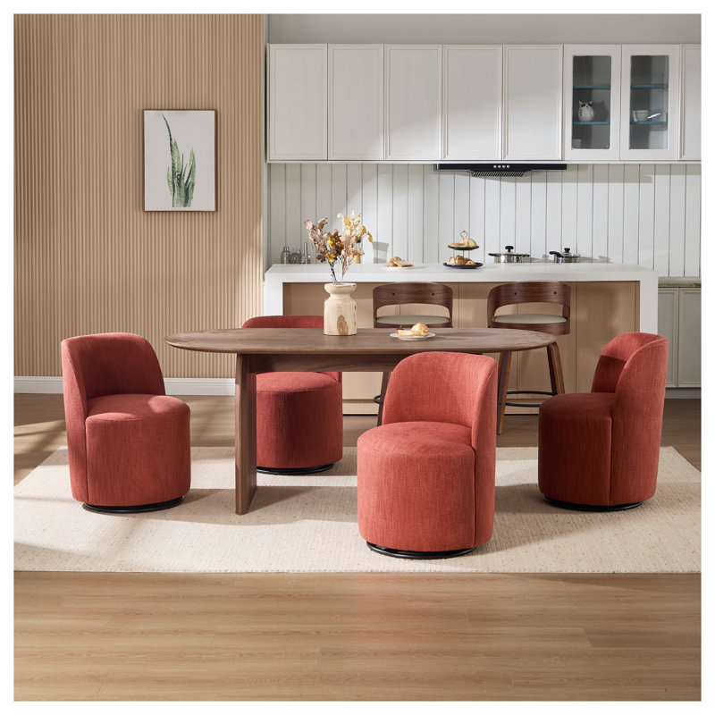 Fauteuil demi-tonneau pivotant de style Mid-Century moderne en lin orange avec rotation à 360 ° pour les petits espaces, le salon et le meuble-lavabo