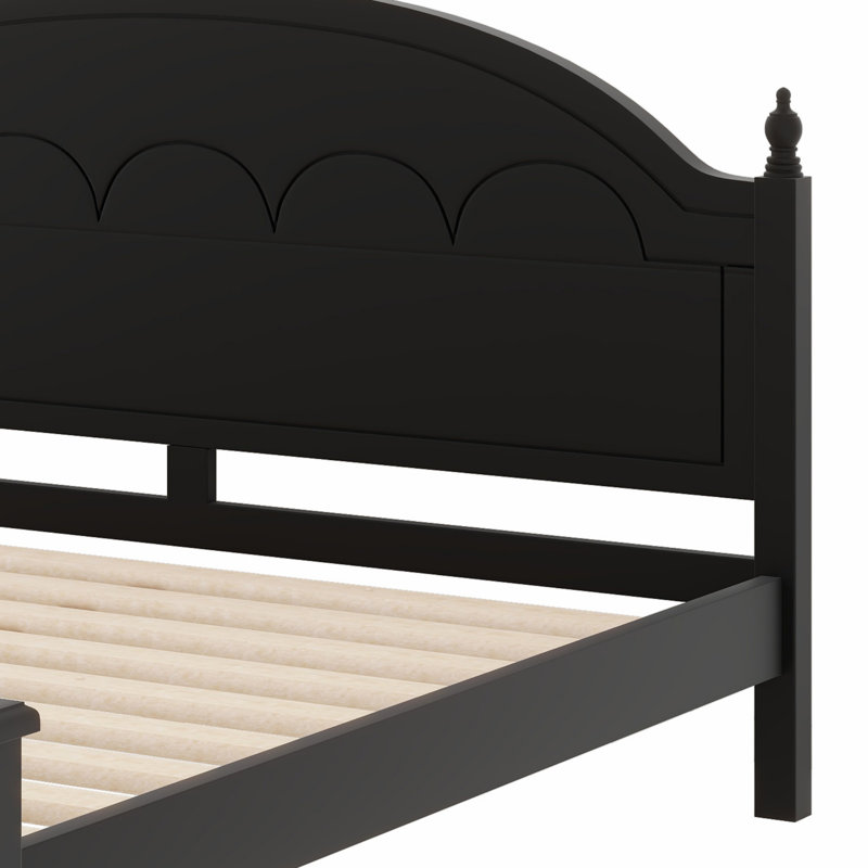 Élégante base de lit en bois avec tête de lit arquée, design classique intemporel, Grand lit, Noir