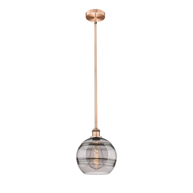 Mini-luminaire suspendu avec tige 6 po Edison Bienes-616-G556, Gris fumée clair, Cuivre antique