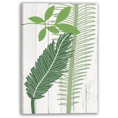 Contour de feuille vert contemporain sur toile texturée en bois