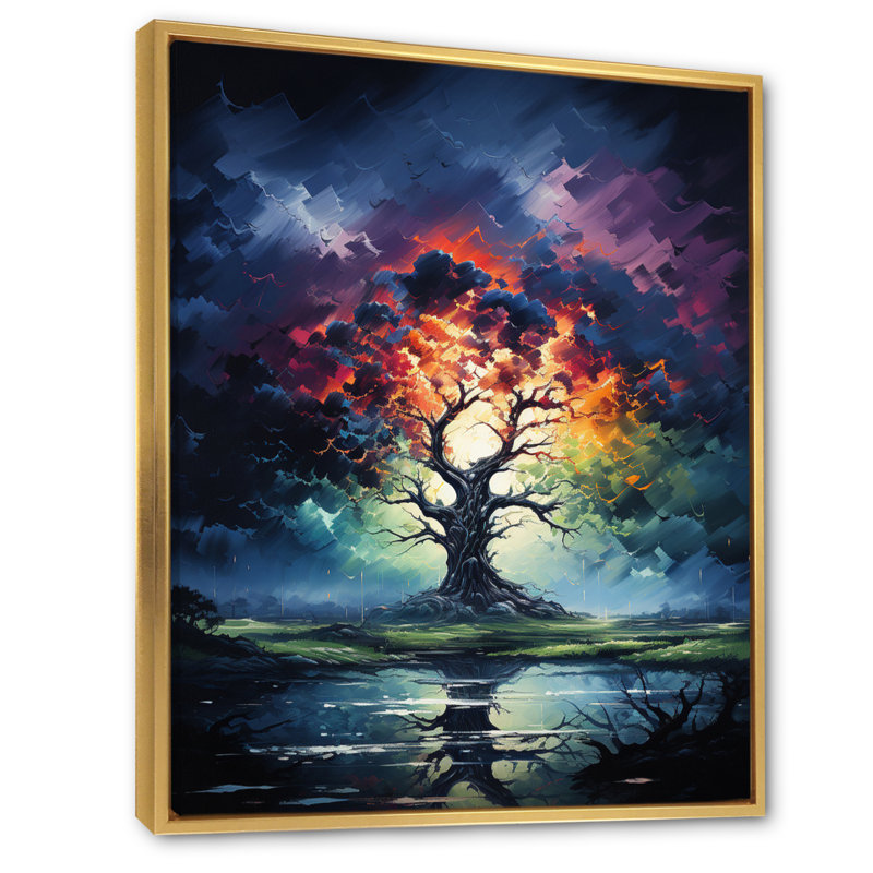 Blue Red Oak Tree Oak Symphony IV " Blue Red Oak Tree Oak Symphony IV ", 32" H x 24" W x 1" D, Gold Floater Framed