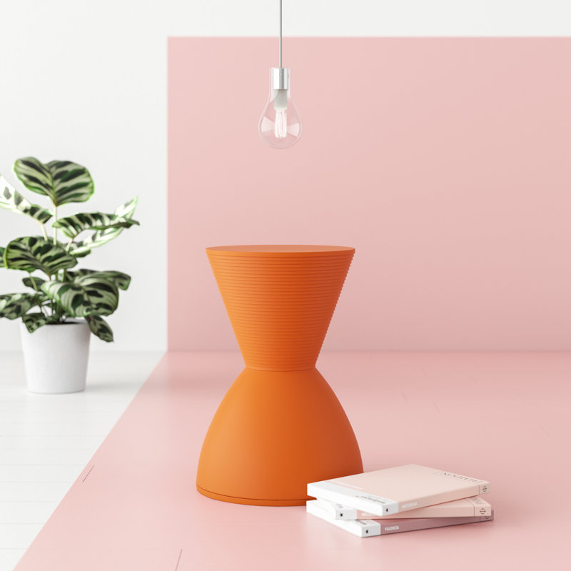 Orange Hourglass Acrylic Side Table with Hidden Storage