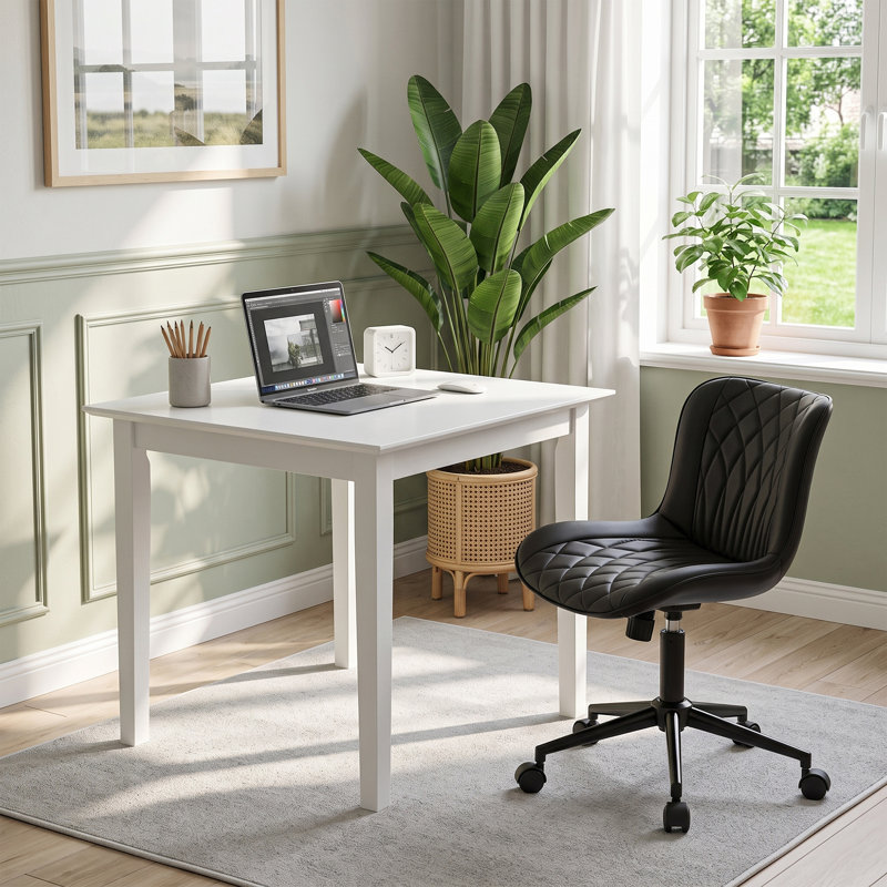 Ensemble de bureau à domicile et de chaises, bureau d'ordinateur carré blanc avec ensemble de chaises de bureau en cuir PU, ensemble de chaises de bureau pivotantes en polyuréthane à hauteur ajustable, ensemble de mobilier de bureau et de meuble-lavabo multi-ensembles