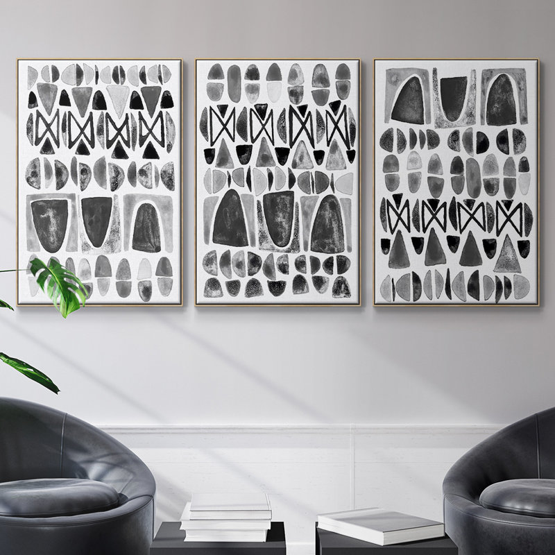 Arches grises I encadrées sur toile, 3 pièces, H 40 po x l 90 po x P 2 po, Cadre en bois naturel