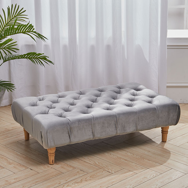 Gaudreau 90Cm Wide Velvet Tufted Rectangle Ottoman, Grey