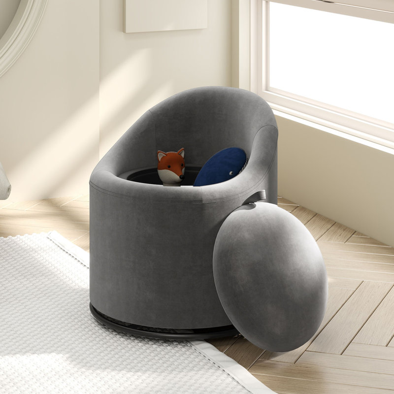1 PCS Barrel Chair with Storage 360° Swivel Upholstered Vanity Chair with Backrest Gray, Gray