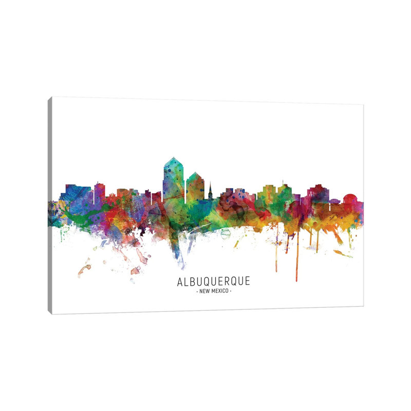 Albuquerque New Mexico Skyline by Michael Tompsett - Wrapped Canvas Painting, 20.32 cm H x 30.48 cm W