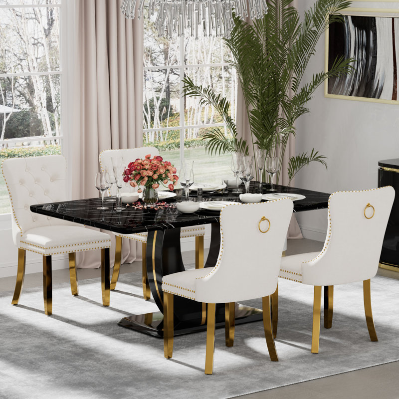 Ensemble de table de salle à manger rectangulaire, 5, Beige, Noir, noir, noir, noir