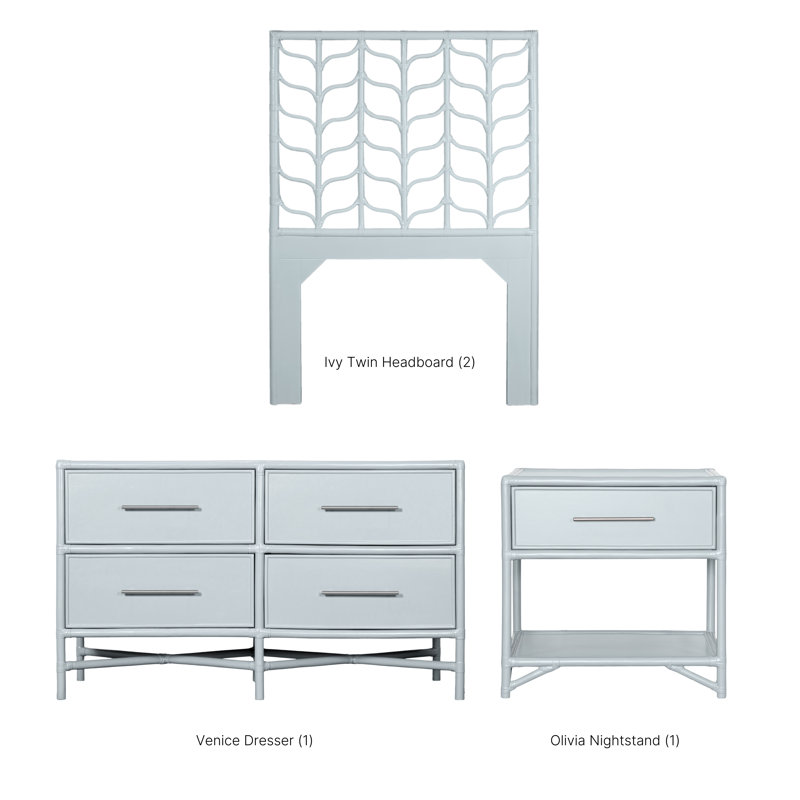 Ivy Four Piece Bedroom Set, Light Blue, Twin, 4 Pcs: 2 Headboards, Dresser, Nightstand