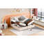 Lit plateforme tapissier très grand beige avec rangement hydraulique de qualité supérieure