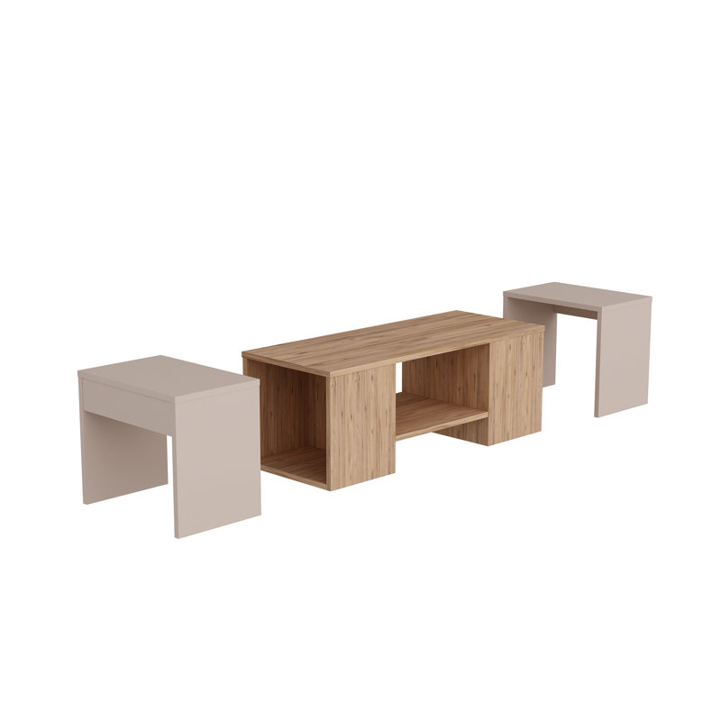 Frame Coffee Table with Storage, Beıge/Atlantic Pine