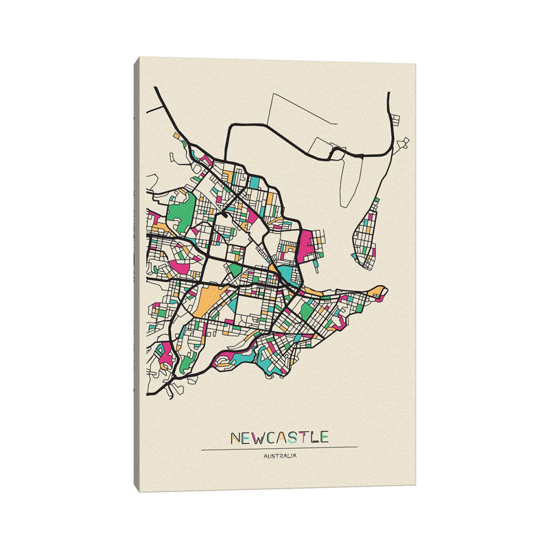 Newcastle, Australia Map by Ayse Deniz Akerman - Wrapped Canvas Painting, 20.32 cm H x 30.48 cm W