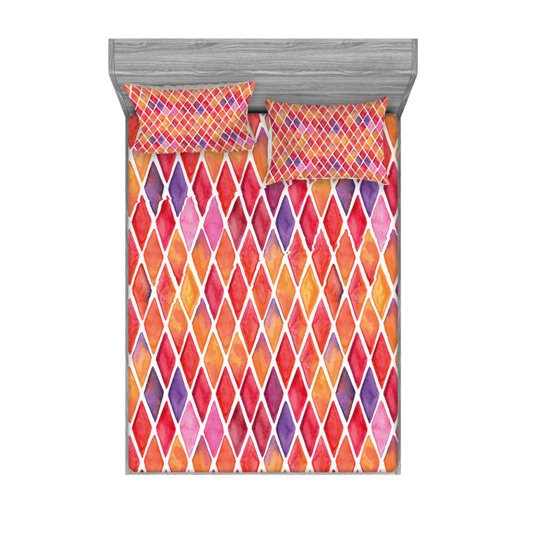 Ensemble de draps à motif géométrique diamant, Ensemble de drap pour grand lit avec drap-housse
