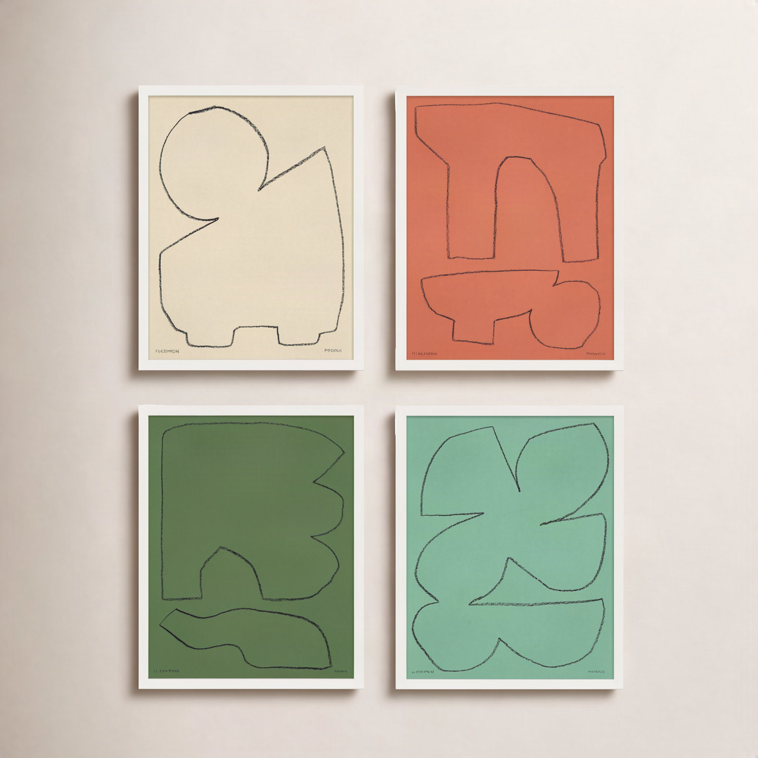 Freya "Earth 1" 4-Piece Print Set, White, 60" H x 48" W x 1.25" D