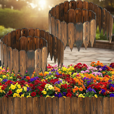 (2 pièces L 6,6 pi x H 12 po) Clôture de jardin en bois de pin rustique - Installation sans outil à pousser, bordure de jardin pour jardin