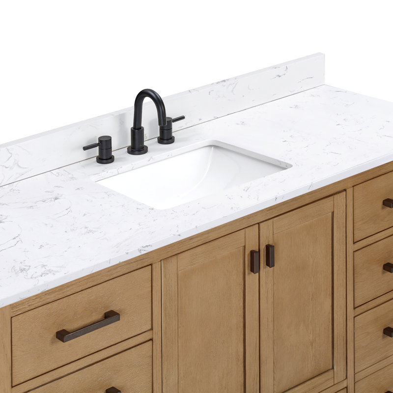 Souther 60" Single Bathroom Vanity with Top, Cala White Marble, Brushed Oak, Black